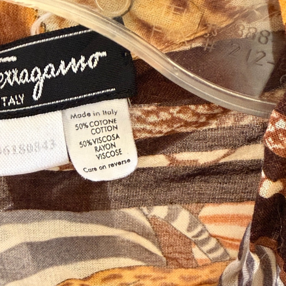 Vintage Salvatore Ferragamo Brown, Tan and Cream Animal Print Button-Down shirt - Picture 8 of 9